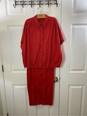 2fer!! LOGO by Lori Goldstein Red Shirt and Pant Set Size Large